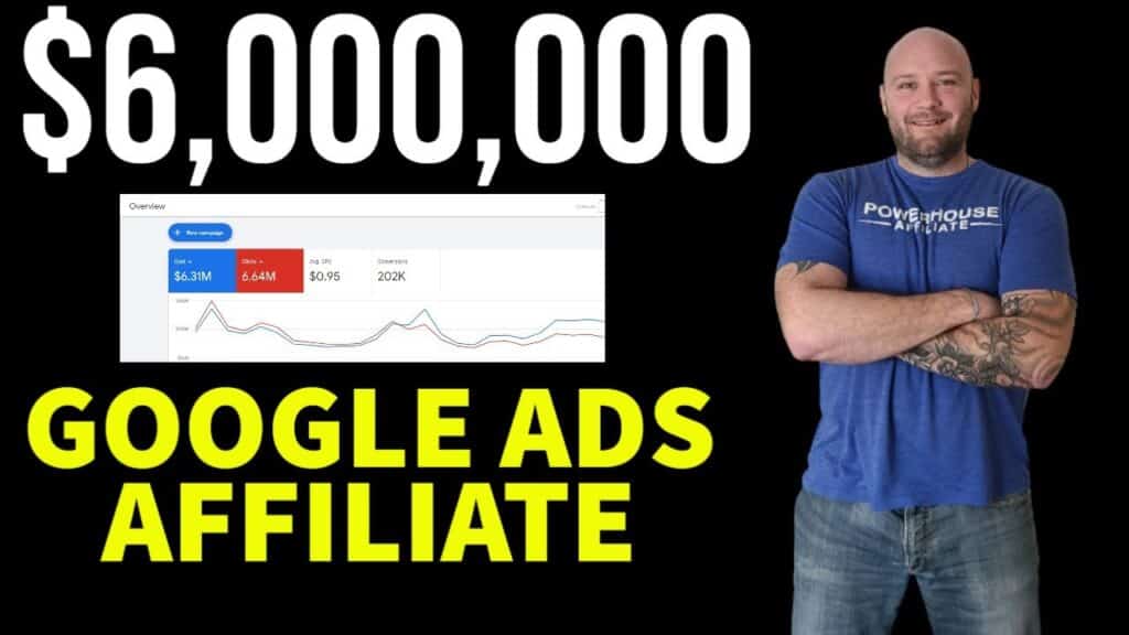 A man standing in front of a screen with the words $6,000,000 Google Ads affiliate marketing.